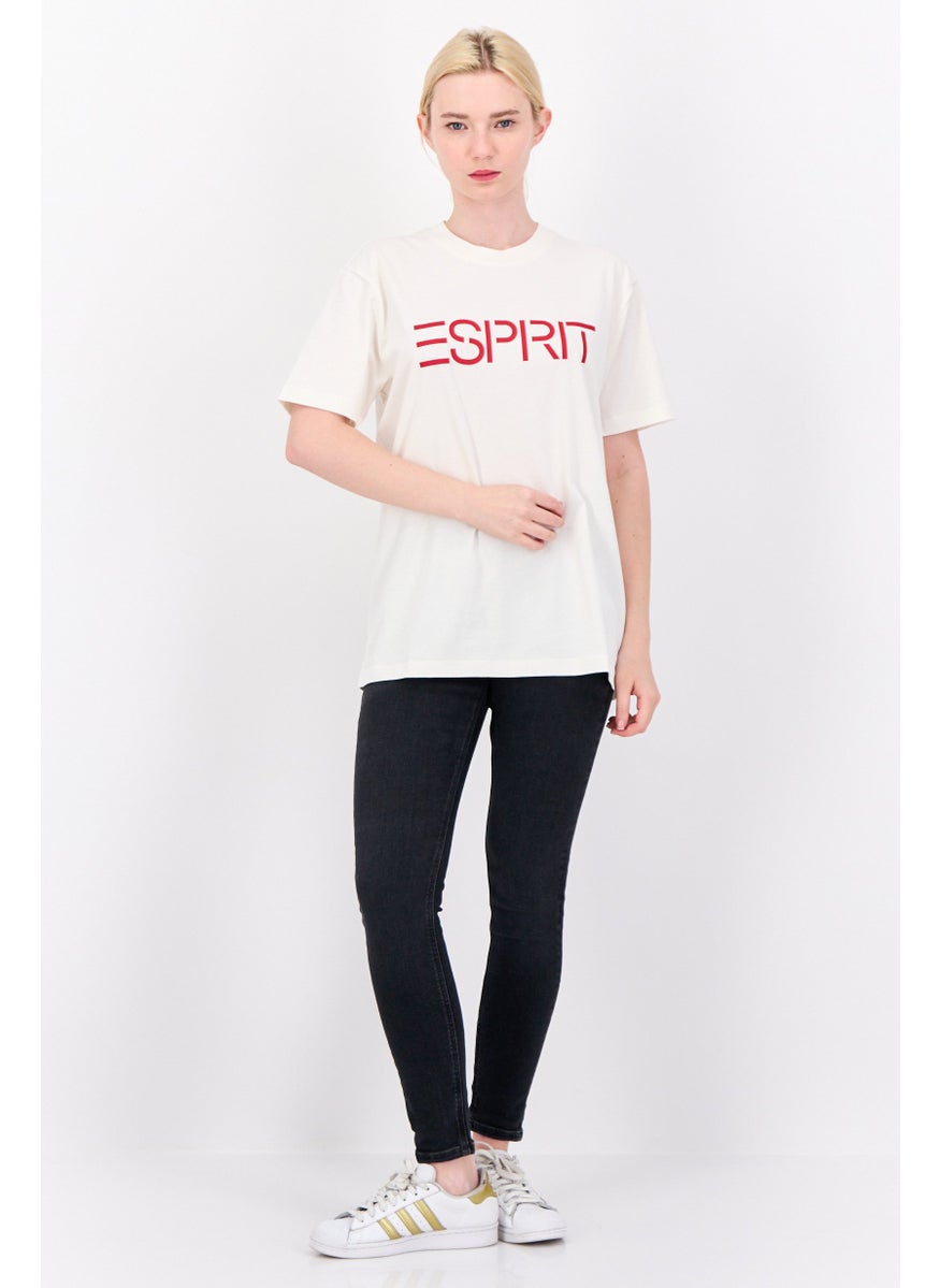 ESPRIT Women Crew Neck Short Sleeve Graphic Print T-Shirt, White  - Image 4