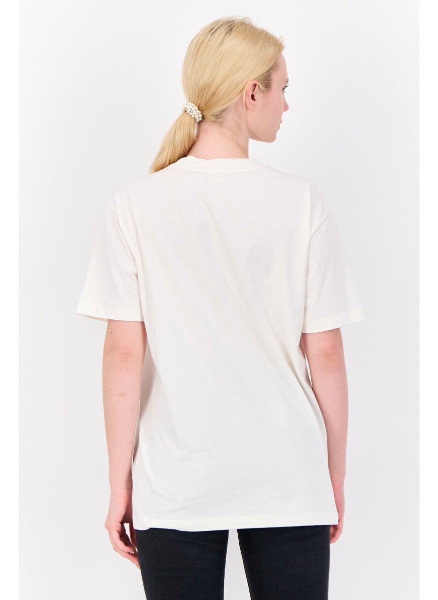 ESPRIT Women Crew Neck Short Sleeve Graphic Print T-Shirt, White  - Image 3