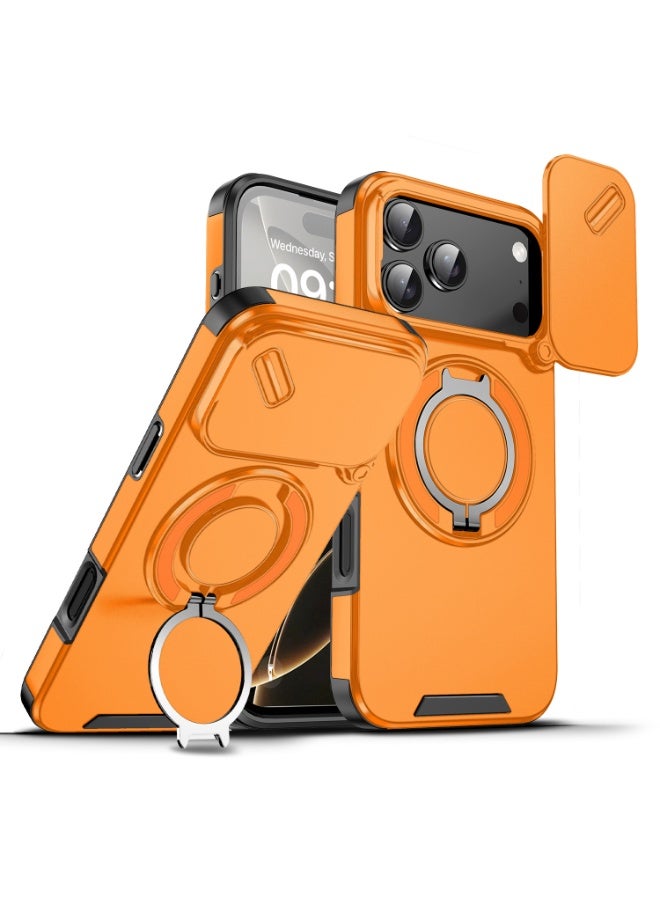 iPhone 17 Pro Max Case Cover With 360° Rotate Magnetic Ring Kickstand Phone Holder And Slide Camera Len Cover Protector Anti-drop Anti-Scratch Anti-Dust Shockproof Protective Mobile Phone Accessory - Image 1