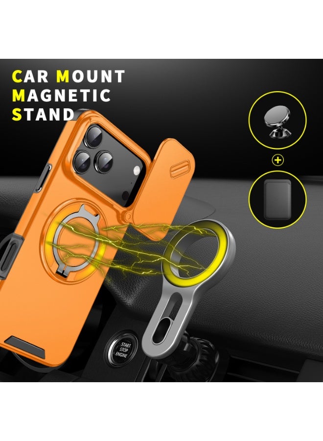 iPhone 17 Pro Max Case Cover With 360° Rotate Magnetic Ring Kickstand Phone Holder And Slide Camera Len Cover Protector Anti-drop Anti-Scratch Anti-Dust Shockproof Protective Mobile Phone Accessory - Image 3