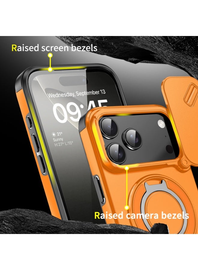 iPhone 17 Pro Max Case Cover With 360° Rotate Magnetic Ring Kickstand Phone Holder And Slide Camera Len Cover Protector Anti-drop Anti-Scratch Anti-Dust Shockproof Protective Mobile Phone Accessory - Image 5