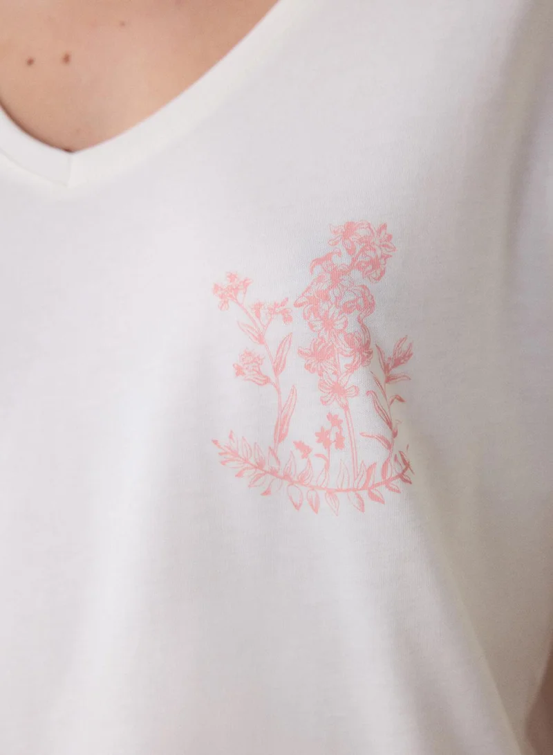 Penti Pink Floral Pattern Cotton V Neck Short Sleeve Pyjamas Set