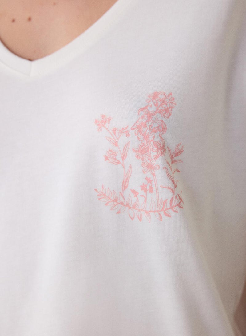 Penti Mix Pink Floral Pattern Cotton V Neck Short Sleeve Pyjamas Set Pajama Set - Image 3