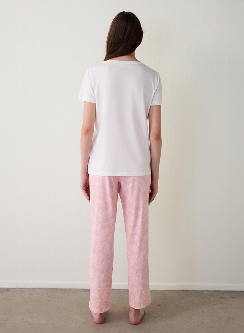 Penti Mix Pink Floral Pattern Cotton V Neck Short Sleeve Pyjamas Set Pajama Set - Image 4