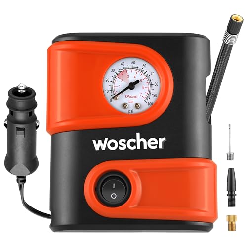 Woscher AirLite Tyre Inflator for Car and Bike, Air Pump for Car Tyre, 110 PSI Car Tyre Inflator Pump, Portable 12V DC Kit with Analog Gauge, LED Light & 2 Year Warranty - Image 1