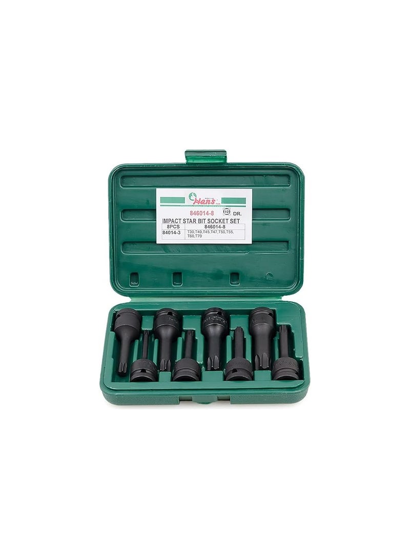 Hans 8-Piece 1/2" Black Impact Star Socket Set (T30–T70) – Hans 846014-8 | High Strength & Precision