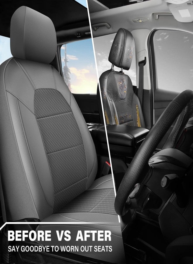 CAR PASS أغطية مقاعد السيارة الجلدية من كار باس، أغطية مقاعد قابلة للتهوية، أطقم كاملة متوافقة مع الوسائد الهوائية لمعظم السيارات وسيارات الدفع الرباعي والشاحنات والشاحنات الصغيرة (طقم كامل، رمادي) - Image 4
