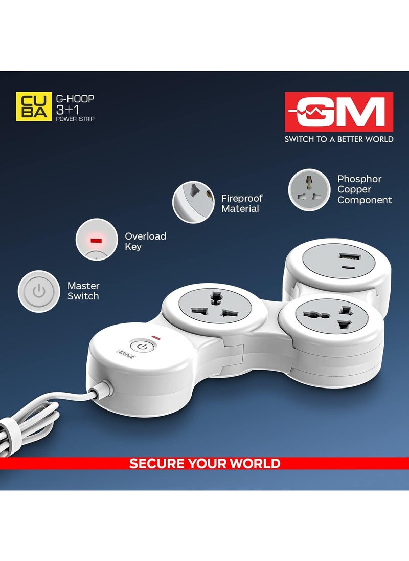 GM GM 3+1 G-Hoop Spike Guard with A & C Type USB-Master Switch, Indicator, Safety Shutter, 1.8 Mtr Wire with Overload Protection 2 International sockets & 2 USB Port 1 C Type 1 A type3.1A  - Image 2