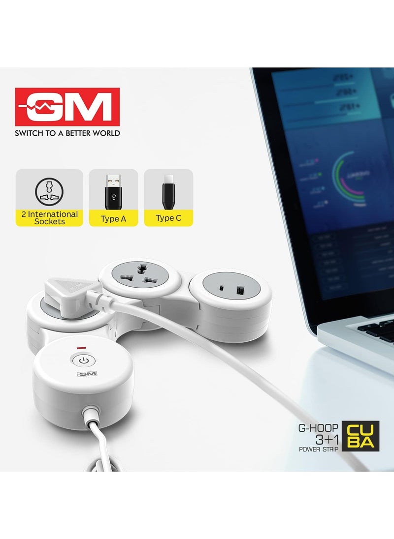 GM GM 3+1 G-Hoop Spike Guard with A & C Type USB-Master Switch, Indicator, Safety Shutter, 1.8 Mtr Wire with Overload Protection 2 International sockets & 2 USB Port 1 C Type 1 A type3.1A  - Image 3