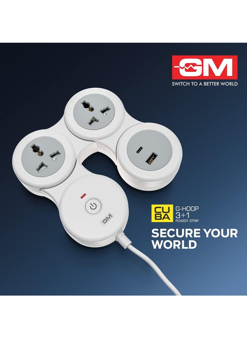 GM GM 3+1 G-Hoop Spike Guard with A & C Type USB-Master Switch, Indicator, Safety Shutter, 1.8 Mtr Wire with Overload Protection 2 International sockets & 2 USB Port 1 C Type 1 A type3.1A  - Image 4