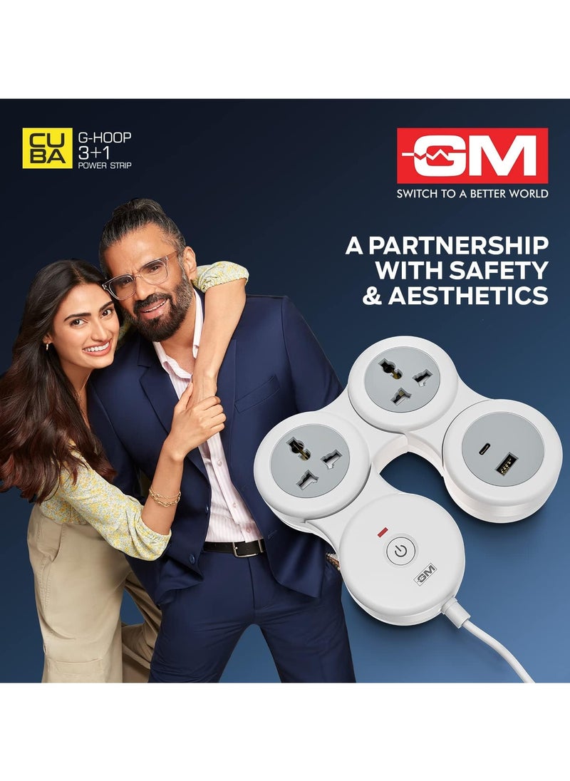GM GM 3+1 G-Hoop Spike Guard with A & C Type USB-Master Switch, Indicator, Safety Shutter, 1.8 Mtr Wire with Overload Protection 2 International sockets & 2 USB Port 1 C Type 1 A type3.1A  - Image 5