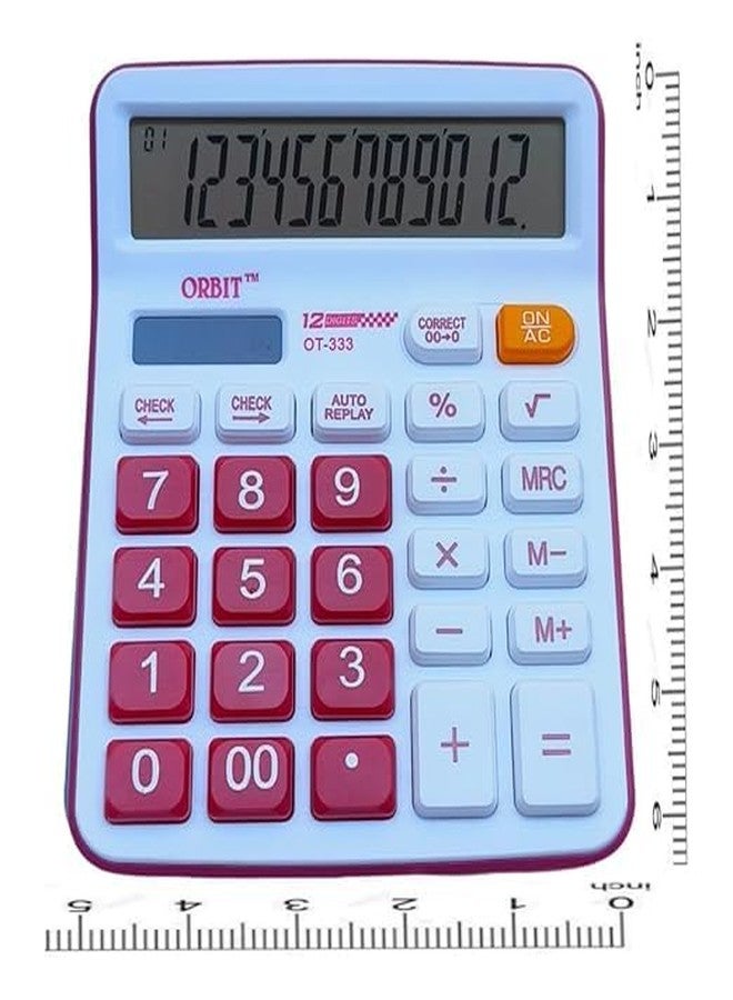 ADOERE Solar & Bettary Operated Calculator with 12-Digit Large LCD Display & Buttons for School, Home, and Office (OT-333) (Red) - Image 2