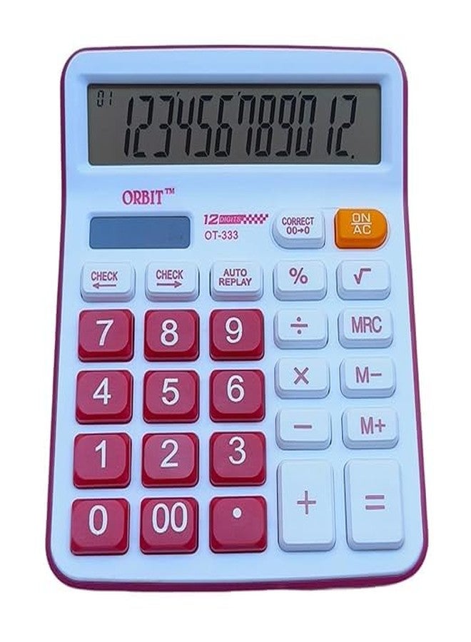ADOERE Solar & Bettary Operated Calculator with 12-Digit Large LCD Display & Buttons for School, Home, and Office (OT-333) (Red) - Image 1