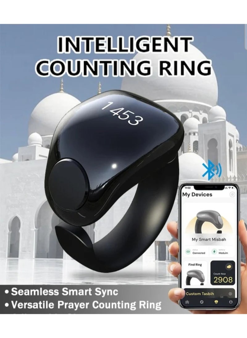 Tasbih Zikr Smart Ring, Adjustable Counter,  APP Support Digital Counter Prayer Reminder Ring, Waterproof Counter Zikr Ring, For Muslims (Black) - Image 1