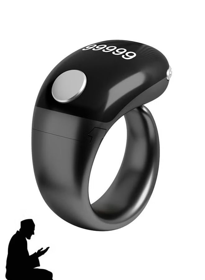 WESLAMIC Tasbih Zikr Smart Ring, Adjustable Counter, Size (18 and 20mm and 22mm), APP Support Digital Counter Prayer Reminder Ring, Waterproof Counter Zikr Ring, For Muslims (Black) - Image 2