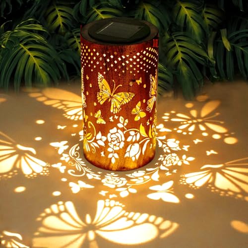 BSGlobal Butterfly Solar Lanterns Outdoor Waterproof Hanging Lights, Butterfly Gifts for Women Mom Grandma, Metal Decorative LED Solar Lanterns for Yard Patio Porch Balcony Garden Decor - Image 1