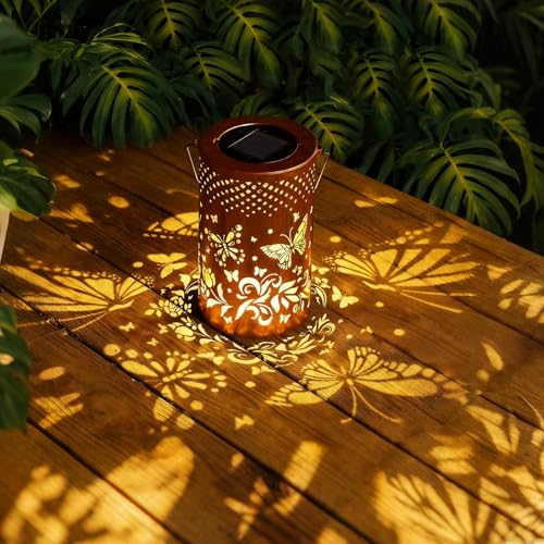 BSGlobal Butterfly Solar Lanterns Outdoor Waterproof Hanging Lights, Butterfly Gifts for Women Mom Grandma, Metal Decorative LED Solar Lanterns for Yard Patio Porch Balcony Garden Decor - Image 2