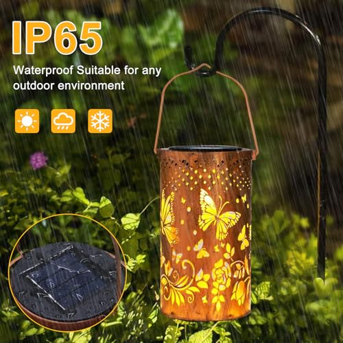 BSGlobal Butterfly Solar Lanterns Outdoor Waterproof Hanging Lights, Butterfly Gifts for Women Mom Grandma, Metal Decorative LED Solar Lanterns for Yard Patio Porch Balcony Garden Decor - Image 5