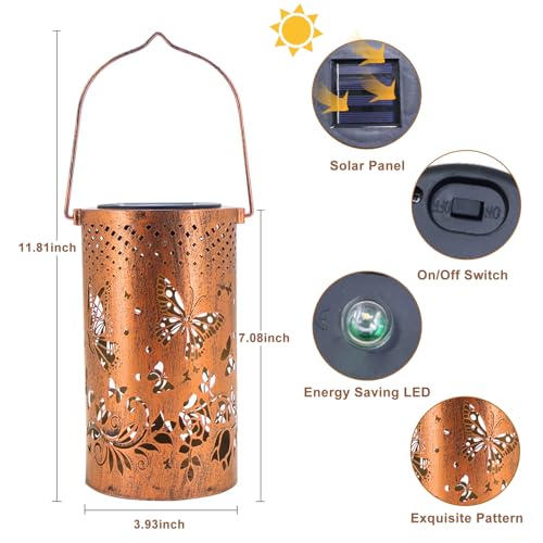 BSGlobal Butterfly Solar Lanterns Outdoor Waterproof Hanging Lights, Butterfly Gifts for Women Mom Grandma, Metal Decorative LED Solar Lanterns for Yard Patio Porch Balcony Garden Decor - Image 4