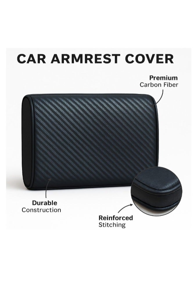 Luxury Quilted Leather Car Armrest Cushion – PU Leather Center Console Pad with Memory Foam, Non-Slip Design, and Universal Fit for Cars, SUVs, and Trucks (Black Carbon Fiber Armset) - Image 2