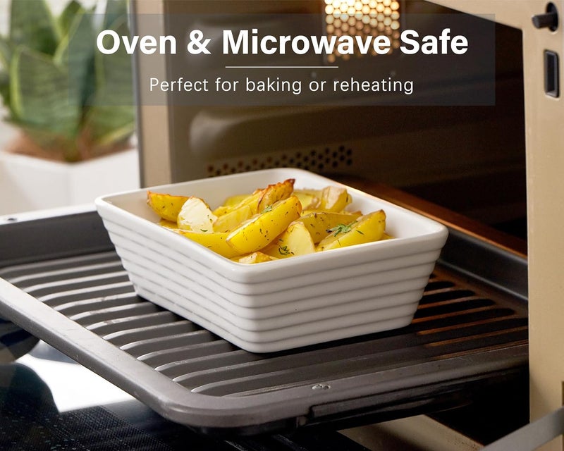 ONEMORE طبق خبز صغير مستطيل من السيراميك للفرن أطباق كاسرول فردية لفرن التوستر 5x7 طبق لازانيا صغير عميق آمن للاستخدام في الفرن 12 شخص مجموعة أطباق خبز من 4 بيضاء - Image 3