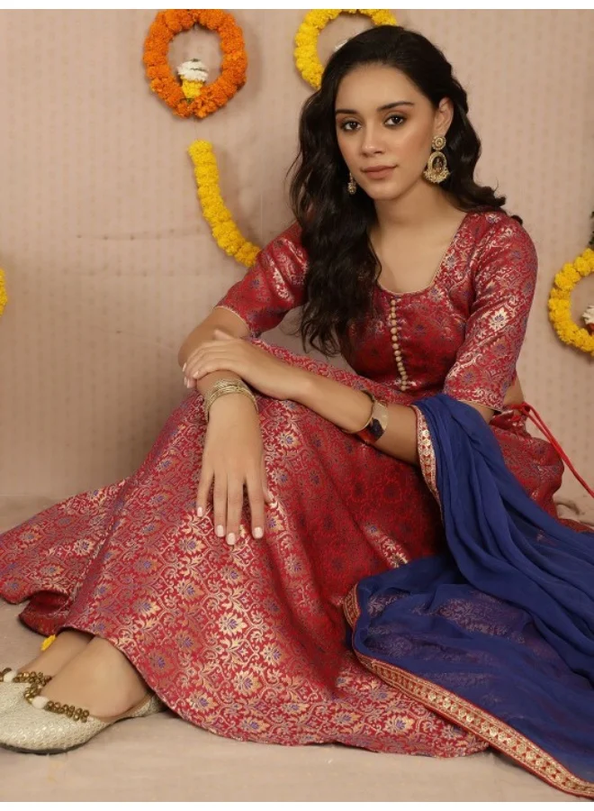 أيه كيه إس Red Banarasi Jacquard Lehenga Choli