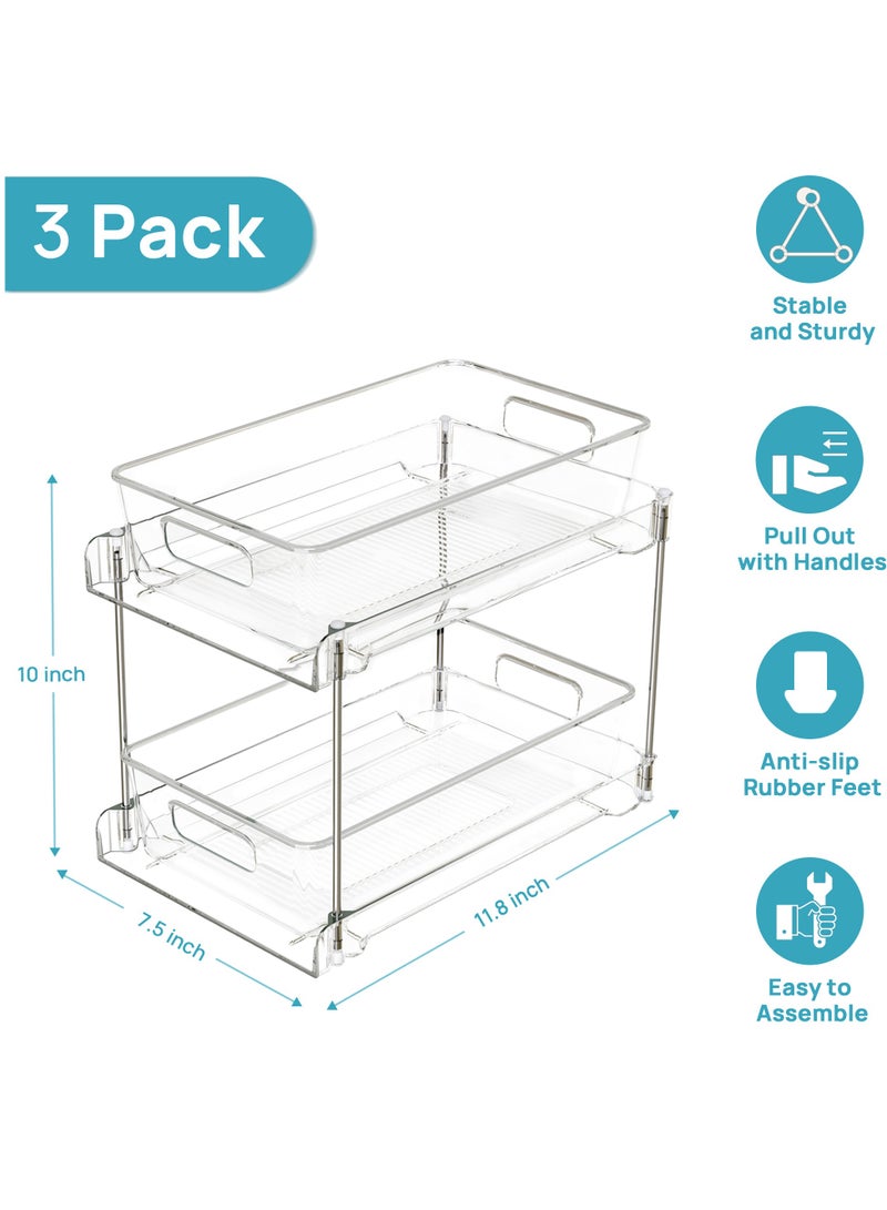 في توب مارت Vtopmart مجموعة من 3 قطع منظم حمام ثنائي الطوابق، وحدة تخزين بلاستيكية شفافة تحت الحوض للطاولة والمطبخ، رفوف موفرة للمساحة لمستلزمات الحمام ومنتجات التنظيف والمزيد - Image 2
