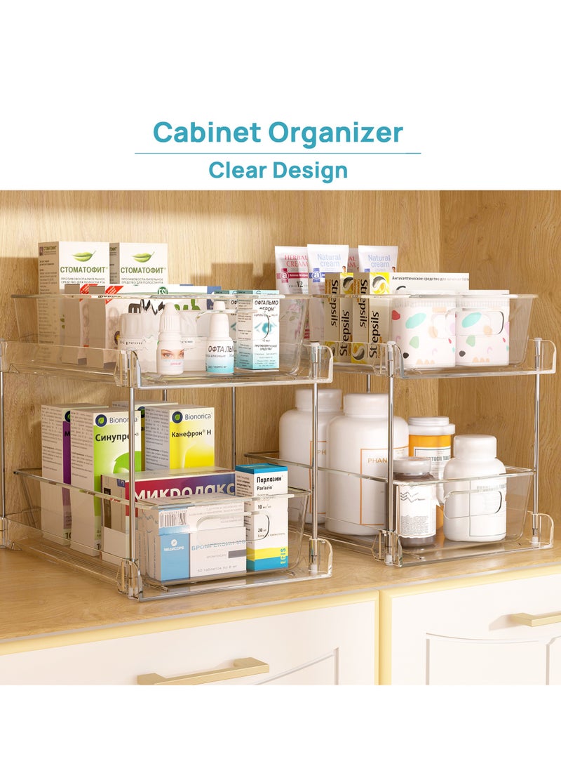 في توب مارت Vtopmart مجموعة من 3 قطع منظم حمام ثنائي الطوابق، وحدة تخزين بلاستيكية شفافة تحت الحوض للطاولة والمطبخ، رفوف موفرة للمساحة لمستلزمات الحمام ومنتجات التنظيف والمزيد - Image 3