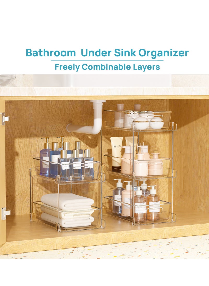 في توب مارت Vtopmart مجموعة من 3 قطع منظم حمام ثنائي الطوابق، وحدة تخزين بلاستيكية شفافة تحت الحوض للطاولة والمطبخ، رفوف موفرة للمساحة لمستلزمات الحمام ومنتجات التنظيف والمزيد - Image 5