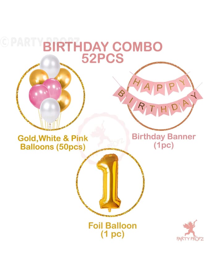Party Time Set Of 52 1St Birthday Decoration Set For Girls - Image 2