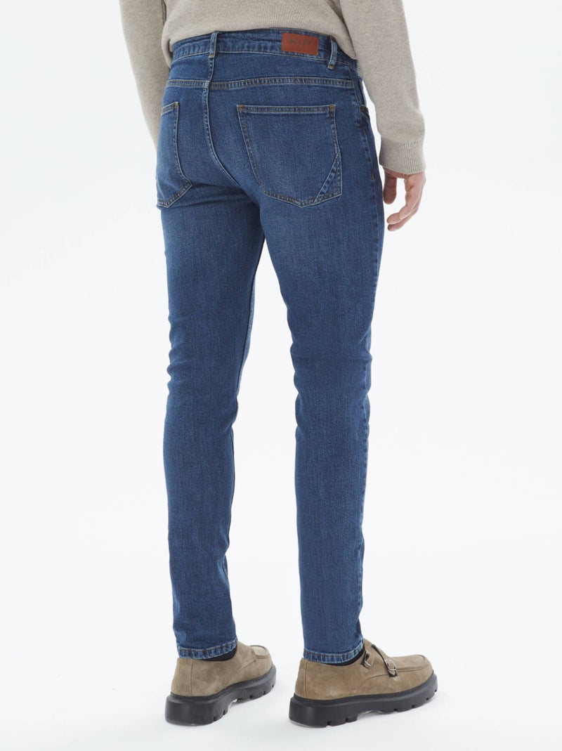 Kip Navy Blue Slim Fit Denim Cotton Blend Trousers  - Image 4
