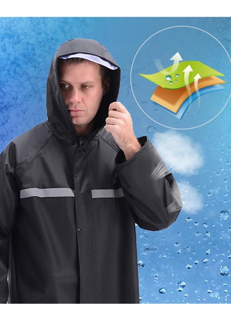 KCDMBUE Men's Waterproof Long Raincoat with Hood, High Neck Trench Rain Jacket, Lightweight Rain Poncho for Hiking & Outdoor Activities  - Image 4