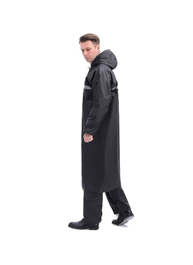 KCDMBUE Men's Waterproof Long Raincoat with Hood, High Neck Trench Rain Jacket, Lightweight Rain Poncho for Hiking & Outdoor Activities  - Image 3