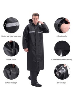KCDMBUE Men's Waterproof Long Raincoat with Hood, High Neck Trench Rain Jacket, Lightweight Rain Poncho for Hiking & Outdoor Activities  - Image 2