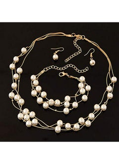 MXXGMYJ Faux Pearl Choker Layered Gold Necklace Earring Bracelet Set For Women Mother Bride Bridesmaids Wedding  - Image 1