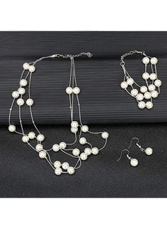 MXXGMYJ Faux Pearl Choker Layered Gold Necklace Earring Bracelet Set For Women Mother Bride Bridesmaids Wedding  - Image 3