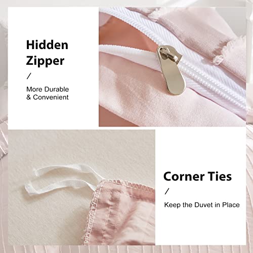 WARMDERN Pink Tufted Duvet Cover Set Queen Size, Striped Textured Duvet Cover Boho Bedding Set, 3 Pcs Ultra Soft Washed Microfiber Duvet Cover with Zipper Closure (Queen, Pink) - Image 5