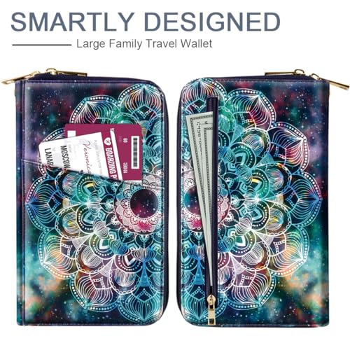 Simikol Family Passport Holder Wallet RFID Blocking Document Organizer PU Leather Mulit-purpose Travel Wallet Credit Cards Case for Women Men,Mandala - Image 3