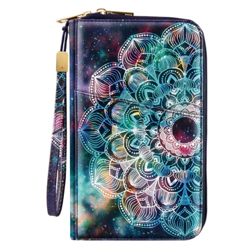 Simikol Family Passport Holder Wallet RFID Blocking Document Organizer PU Leather Mulit-purpose Travel Wallet Credit Cards Case for Women Men,Mandala - Image 1