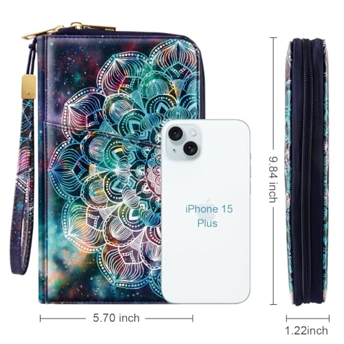 Simikol Family Passport Holder Wallet RFID Blocking Document Organizer PU Leather Mulit-purpose Travel Wallet Credit Cards Case for Women Men,Mandala - Image 4