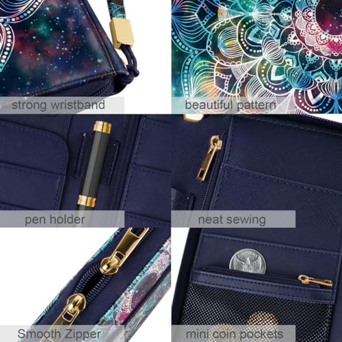 Simikol Family Passport Holder Wallet RFID Blocking Document Organizer PU Leather Mulit-purpose Travel Wallet Credit Cards Case for Women Men,Mandala - Image 5