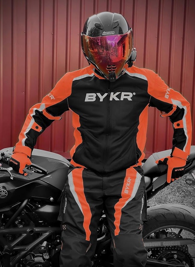 BYKR Motorcycle Pants for Men and Women Armored Cordura Overpants Enduro ATV Dual Sports Motocross Cargo Work Touring, Orange, 34W x 30L - Image 2