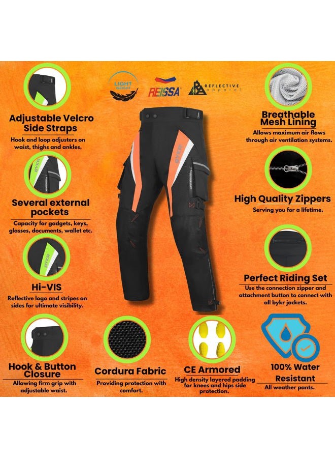 BYKR Motorcycle Pants for Men and Women Armored Cordura Overpants Enduro ATV Dual Sports Motocross Cargo Work Touring, Orange, 34W x 30L - Image 4