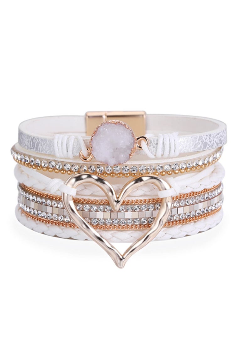 KASTWAVE Multilayer Leather Wrap Bracelet Shiny Rhinestone Magnetic Clasp Bracelet For Women Shopping Working Party Dance - Image 1