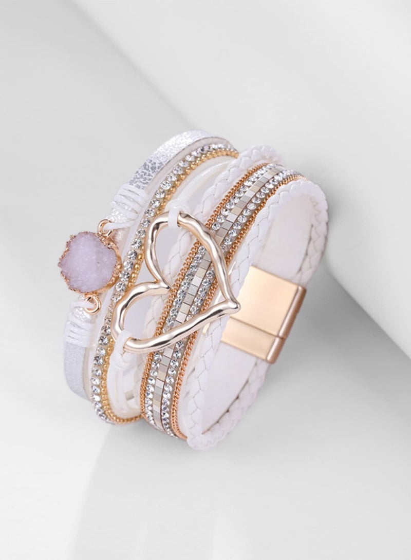 KASTWAVE Multilayer Leather Wrap Bracelet Shiny Rhinestone Magnetic Clasp Bracelet For Women Shopping Working Party Dance - Image 4