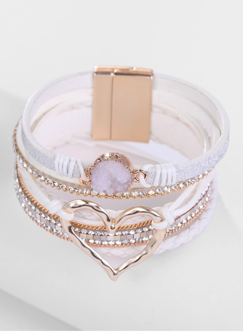 KASTWAVE Multilayer Leather Wrap Bracelet Shiny Rhinestone Magnetic Clasp Bracelet For Women Shopping Working Party Dance - Image 3