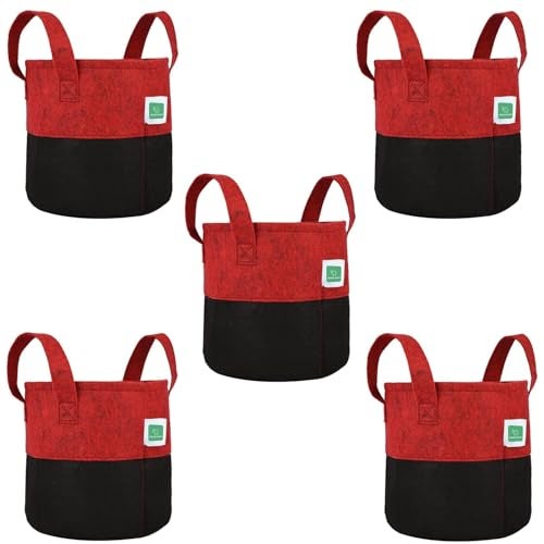 GREENSHEEP Geo Fabric Grow Bags UV Treated Gardening Cotton Pots Terrace Indoor Outdoor Home Balcony Nursery Leafy Vegetable Fruits and Flower (Black & Red Round 400 GSM Size 6x6 Pack of 5) - Image 1