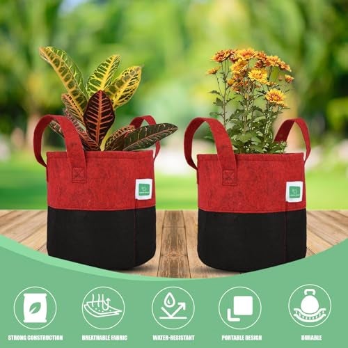 GREENSHEEP Geo Fabric Grow Bags UV Treated Gardening Cotton Pots Terrace Indoor Outdoor Home Balcony Nursery Leafy Vegetable Fruits and Flower (Black & Red Round 400 GSM Size 6x6 Pack of 5) - Image 5