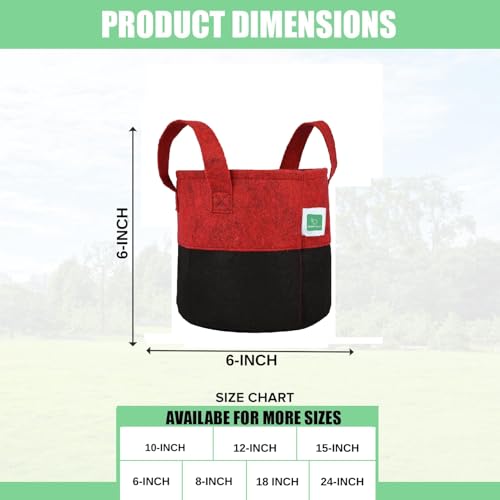 GREENSHEEP Geo Fabric Grow Bags UV Treated Gardening Cotton Pots Terrace Indoor Outdoor Home Balcony Nursery Leafy Vegetable Fruits and Flower (Black & Red Round 400 GSM Size 6x6 Pack of 5) - Image 2