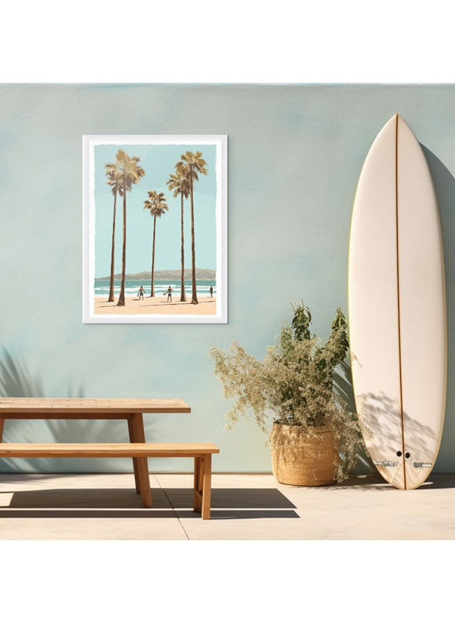 Art Decor - Art Decor Framed Fine Art of Beach with Palm Trees Portrait Aesthetic Tropical Coastal Print Wall Décor for Living Room Bedroom Home Office Hotel Gifting - Image 1